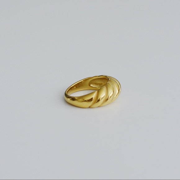 Gold Dome Croissant Signet Stackable Band Ring - Picture 4 of 8